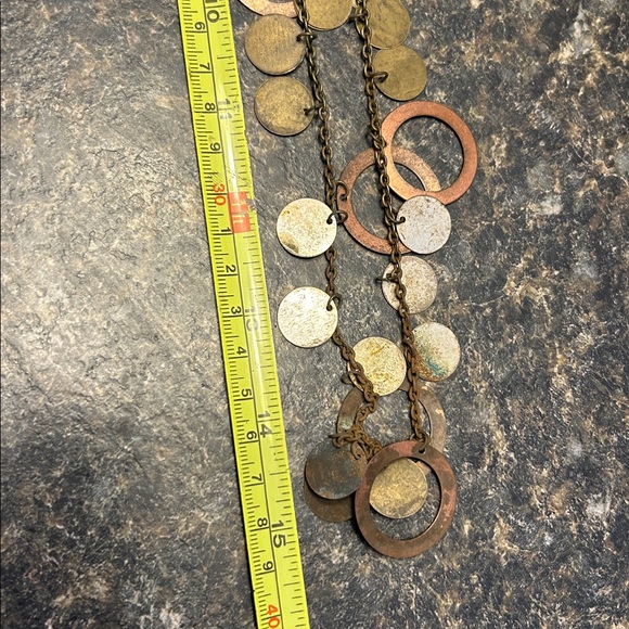 Vintage 80s Boho Lot 3 Chunky Necklaces Red Wood‎ Copper Metal Silver Tone - Picture 7 of 8